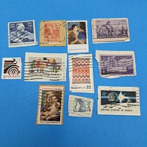 Vintage US Postage Stamp Lot Art Christmas Space Roosevelt Navajo 11pc Used‎ Set
